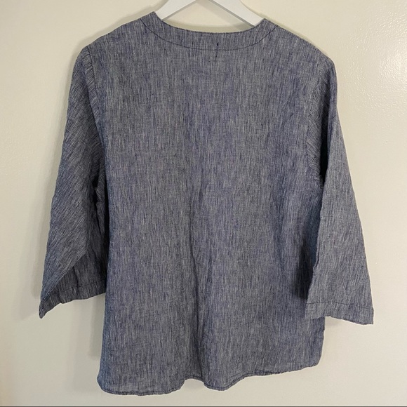 Mosaic USA 100% Linen Blue Button Down Top - Picture 3 of 3